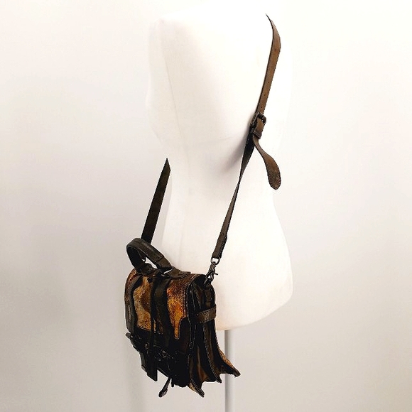 FRYE Cameron Metallic Gold, Copper & Brown Leather Small Satchel Crossbody Bag - Picture 14 of 15